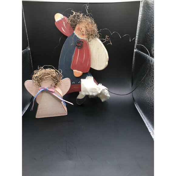 Vintage Handmade Wood Angels Ornaments with Wire Christmas Holiday Decor SET - Picture 3 of 15